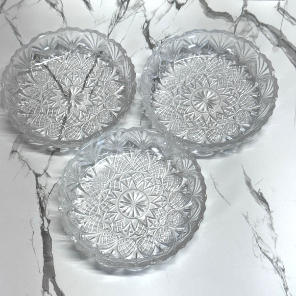 Set Of 3 Vintage Clear Glass Sauce Condiment Small Bowls Diamond Starburst MCM - Picture 4 of 6